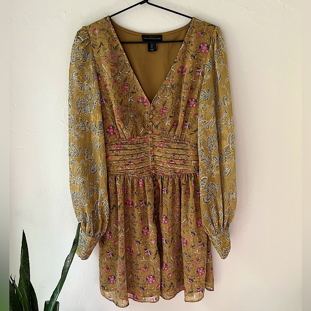 ✨NEW HOUSE OF HARLOW 1960 REVOLVE FLORAL METALLIC DRESS S - Picture 1 of 3